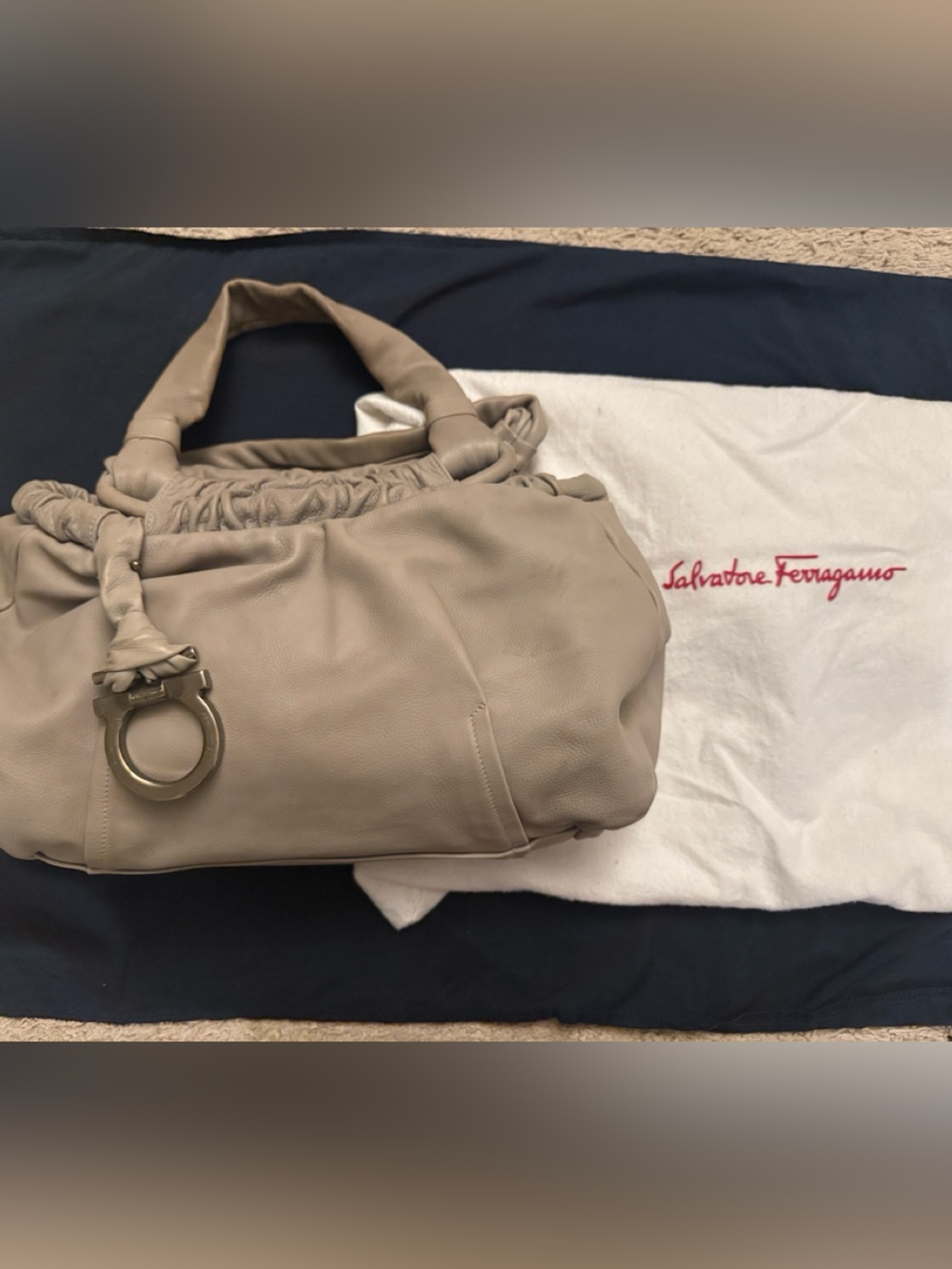 Salvatore Ferragamo Light Gray Soft Leather Shoulder Bag